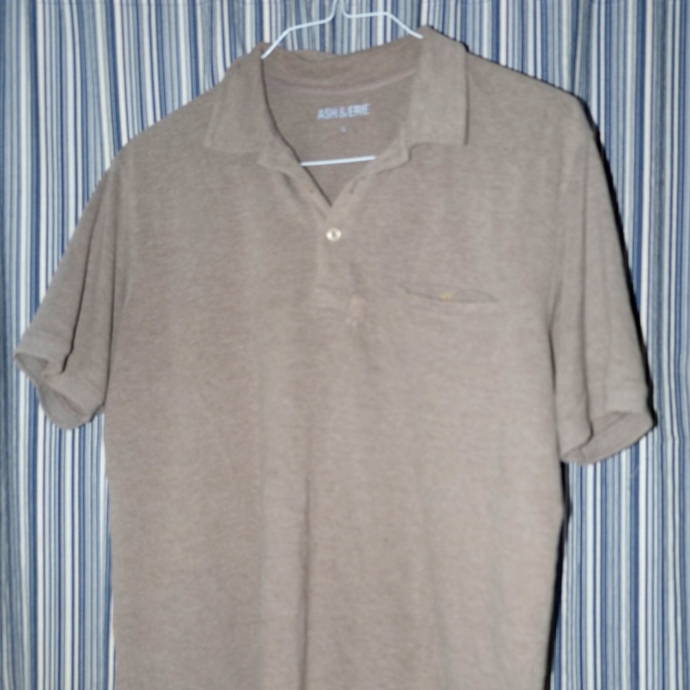 Men's Gray Pique Knit Polo, Ash & Erie (size L), for short kings